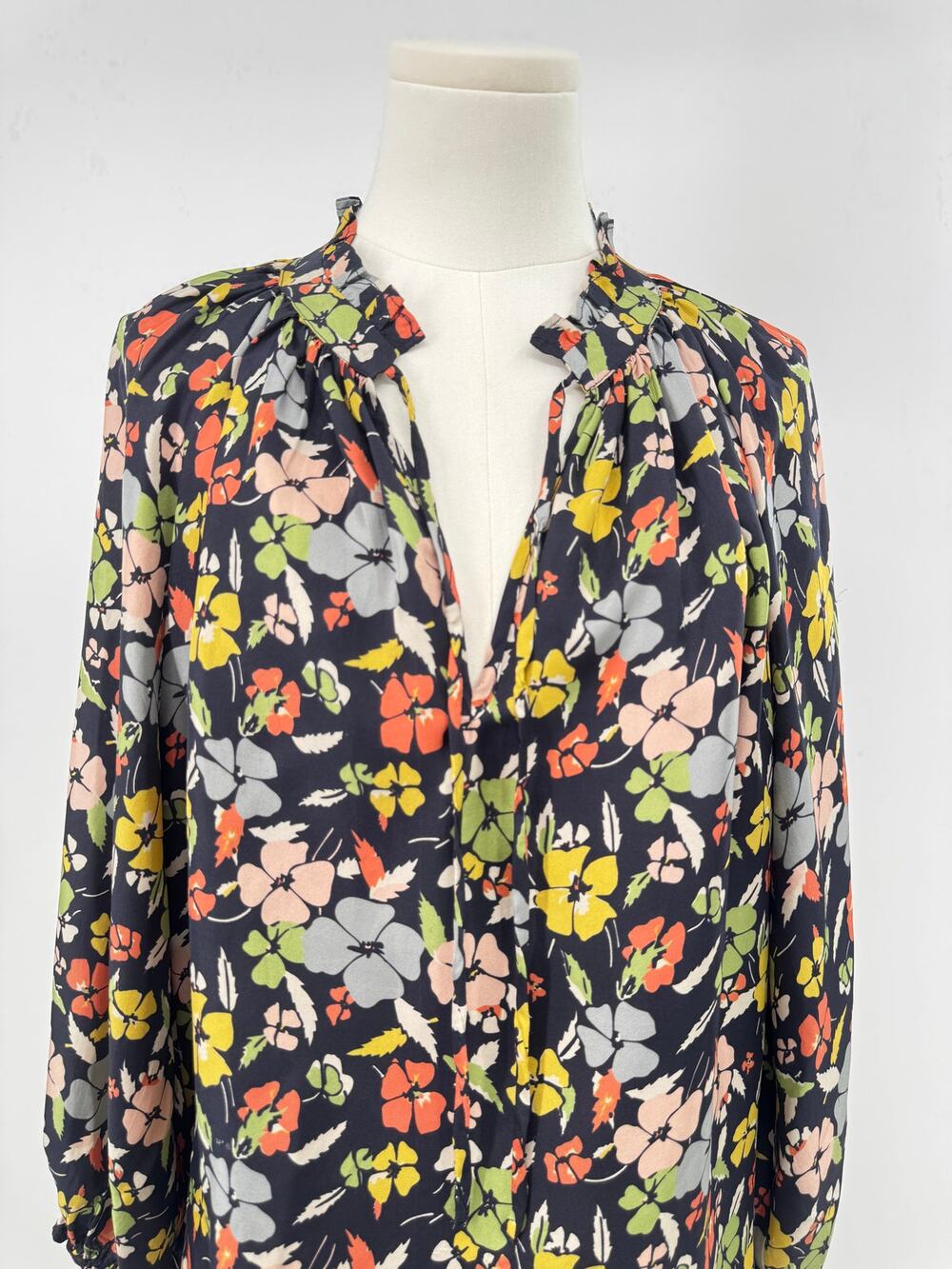 The Great Black Silk Floral Blouse Dark Cottagecore Oversized Top Peasant 1 S